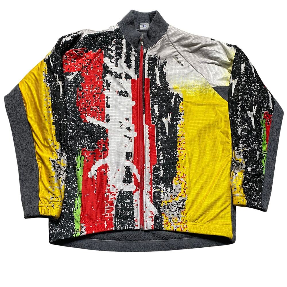 Vintage Santini Mens Abstract Multicolor Digital Cycling Full Zip Jacket Size XL